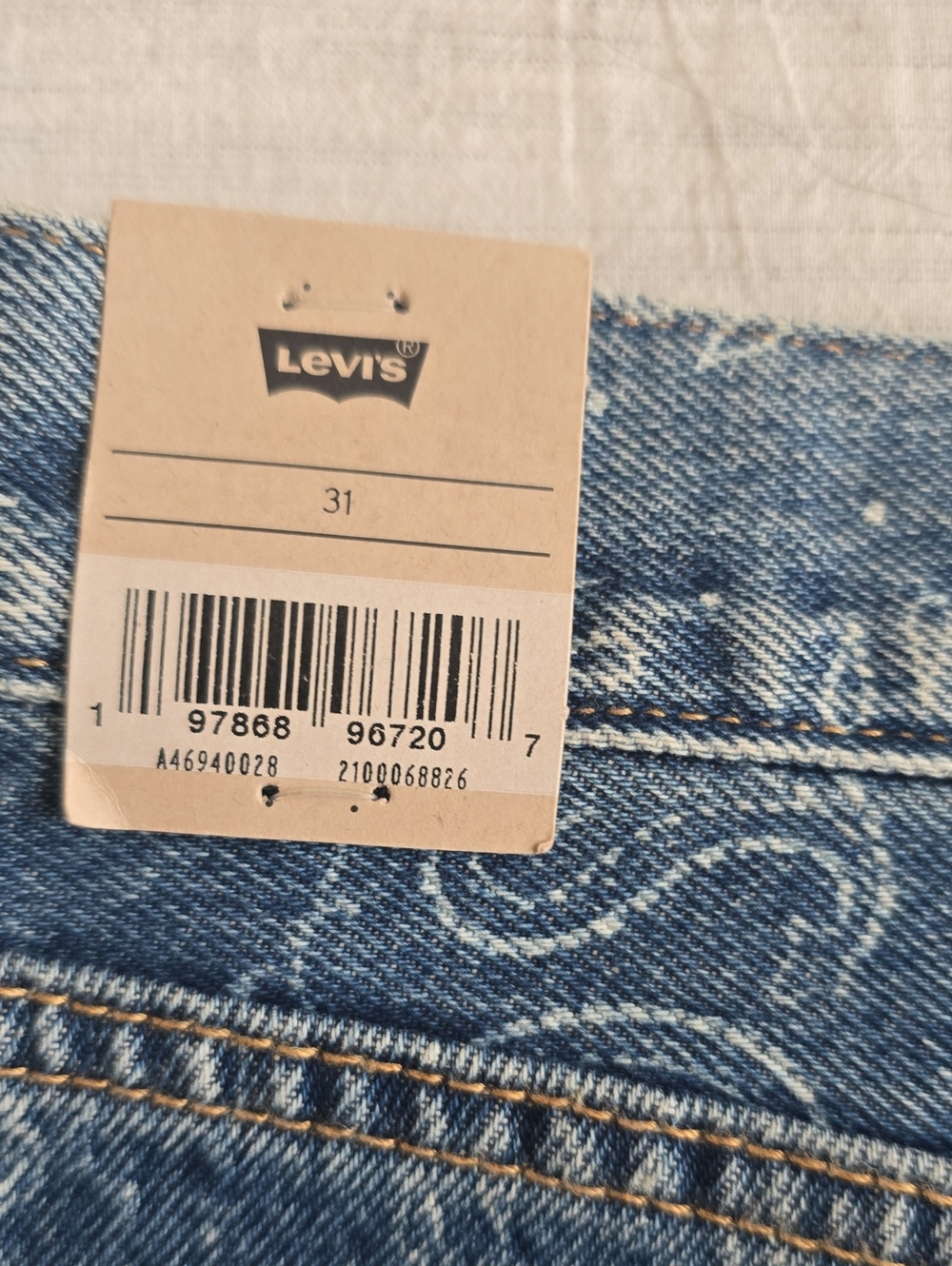 Levi's Blue Denim Mini Skirt with White Bandana Print Size:31 - Picture 5 of 10